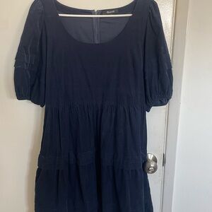 Navy Blue Puff Sleeve Dress